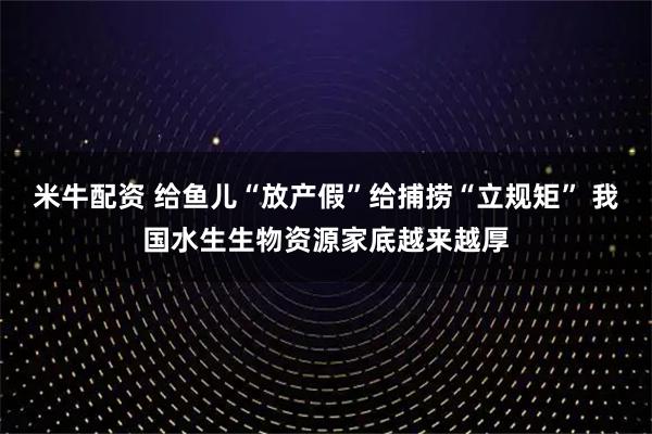 米牛配资 给鱼儿“放产假”给捕捞“立规矩” 我国水生生物资源家底越来越厚