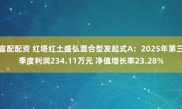 富配配资 红塔红土盛弘混合型发起式A：2025年第三季度利润234.11万元 净值增长率23.28%