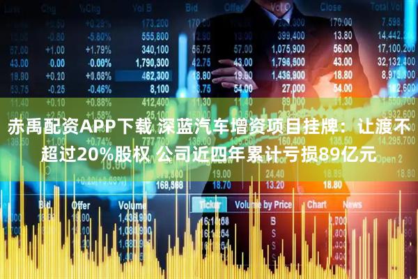 赤禹配资APP下载 深蓝汽车增资项目挂牌：让渡不超过20%股权 公司近四年累计亏损89亿元